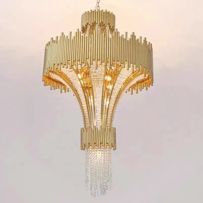 

2025 Duplex Building Villa Deluxe Crystal Chandelier Stair Hotel Lobby Project Led Penthouse Chandelier For Living Room