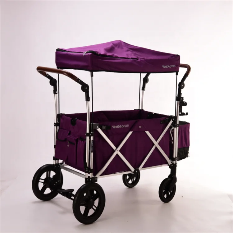 Baby Kid Wagon Folding Stroller With Canopy Children Bench 4 Seats Heavy Duty Wagon