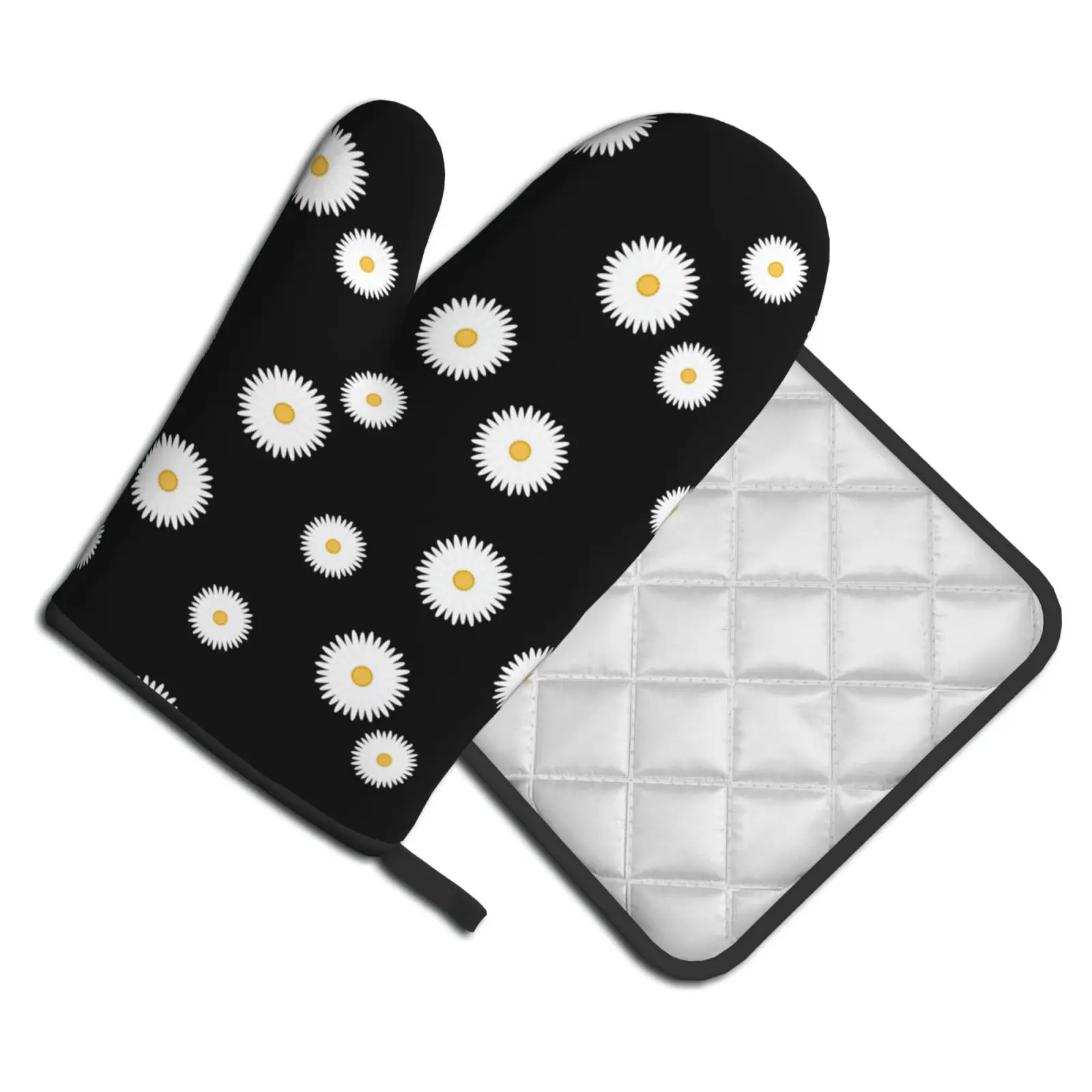 Chrysanthemum Oven Mitts & Pot Holders Sets of 2 High Heat Resistant with Gloves Potholders for Baking Cooking Grilling