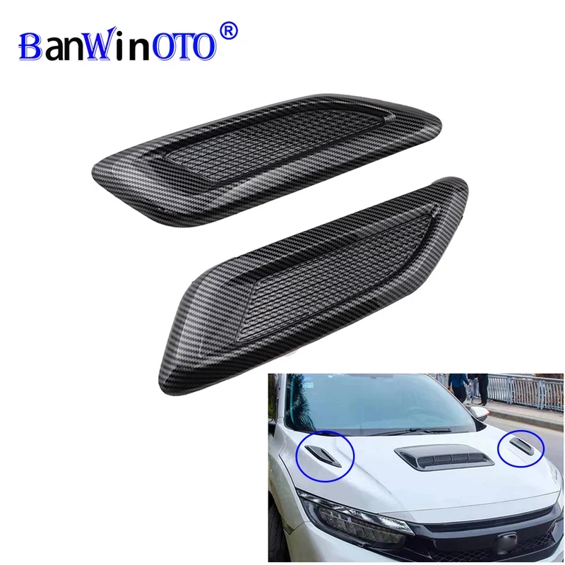 

2Pcs/Set Universal Car Hood Bonnet Vents Air Intake Scoop Flow Intake Front Engine Cover ABS Black Carbon Fiber Self-Adhesive