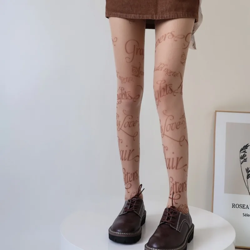Letter Printed Fashion Stockings Women's Stretch Tights Female Spring Summer Bottoming Leggings Punk Style Pantyhose Ladies Y2K