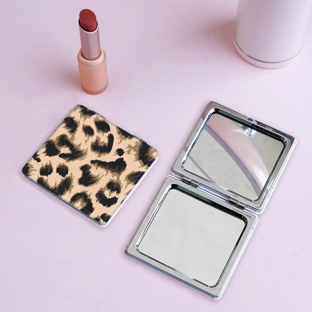 Miroir de maquillage imprimé léopard, mini miroir de poche pliable double face, cosmétiques rétro mignons