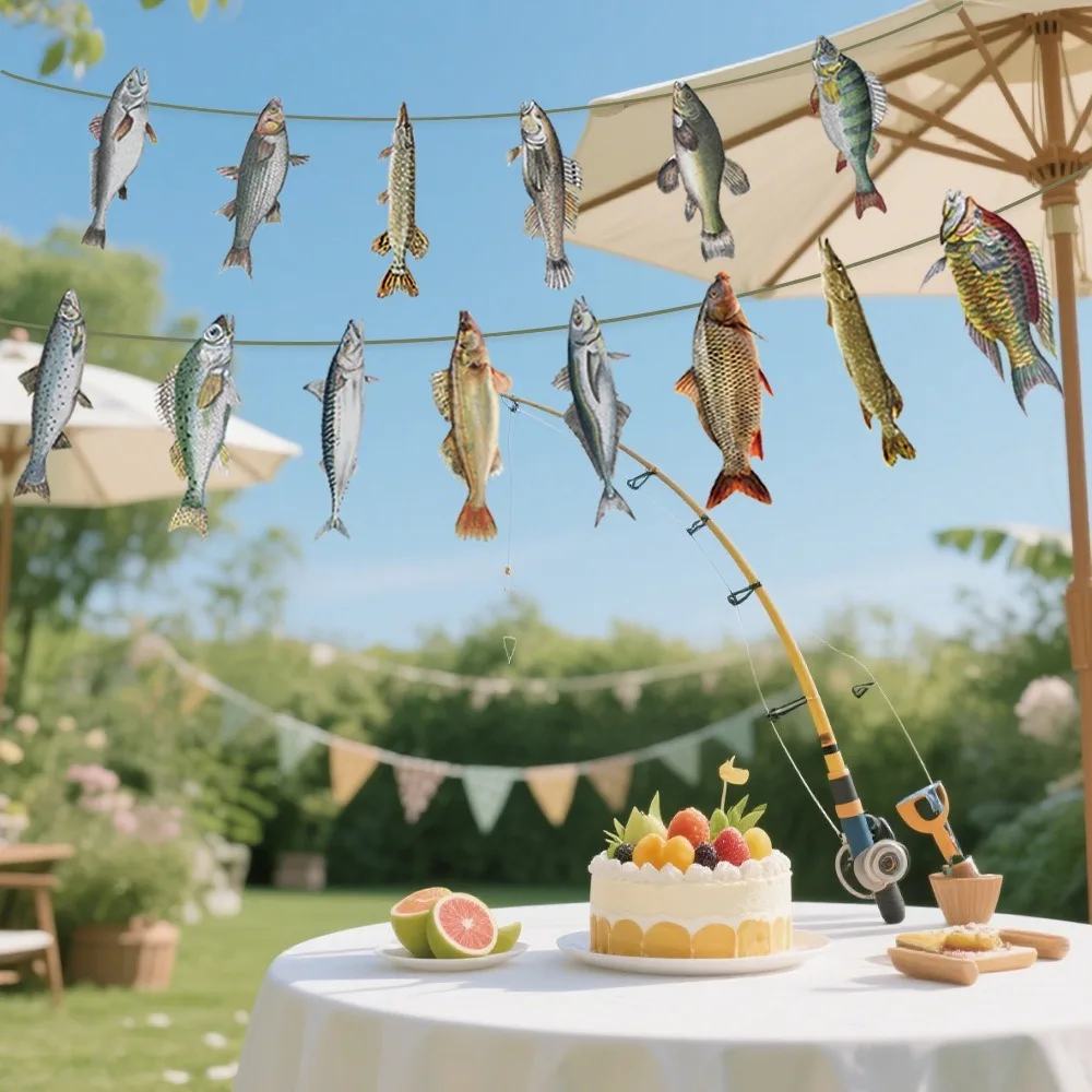 

Fisherman Themed Fishing Hanging Banners Colorful Decorative Paper Fish Garland DIY Fish Flag Decorations Festive Occasions