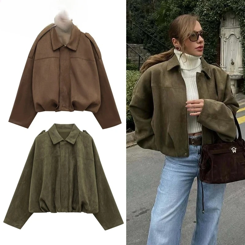 Woman Outerwears Padded Varsity Jackets Streetwear Women's Coats Faux Suede Bomber Jackets for Women Zip Oversized Jacket
