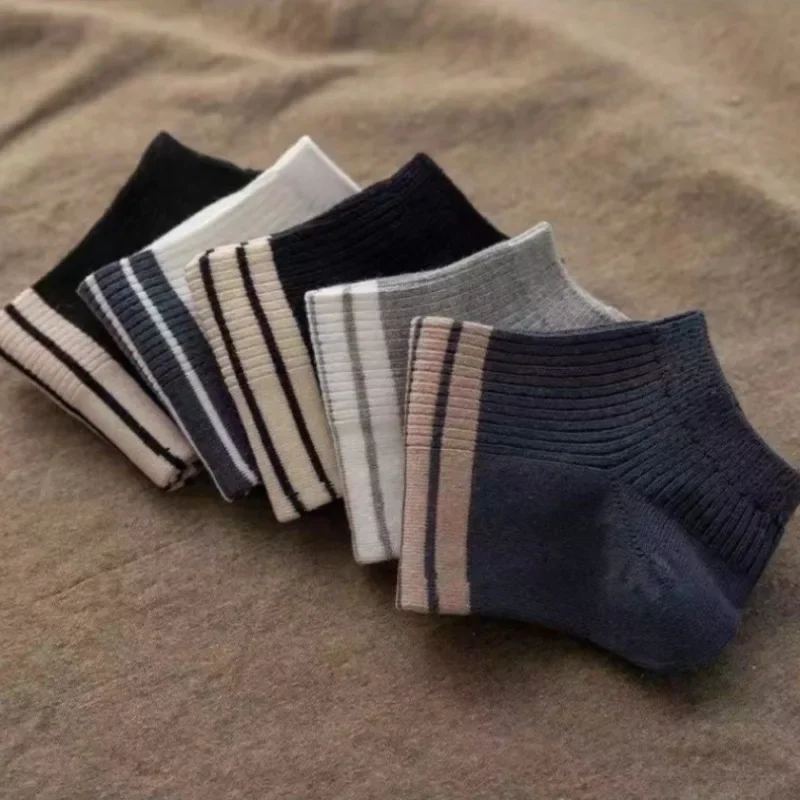 

5 пар осенних тонких носков для мужчин: дышащие, влагоотводящие, с защитой от запаха, короткие, низкие, деловые, простые, в полоску, универсальные