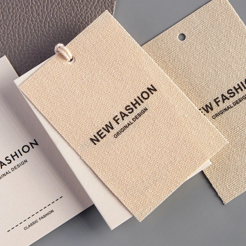 100pcs Cotton and Linen Canvas Universal Hangtags Clothes Logo Hanging Tags Business Paper Tags Hang Cards Printing with String