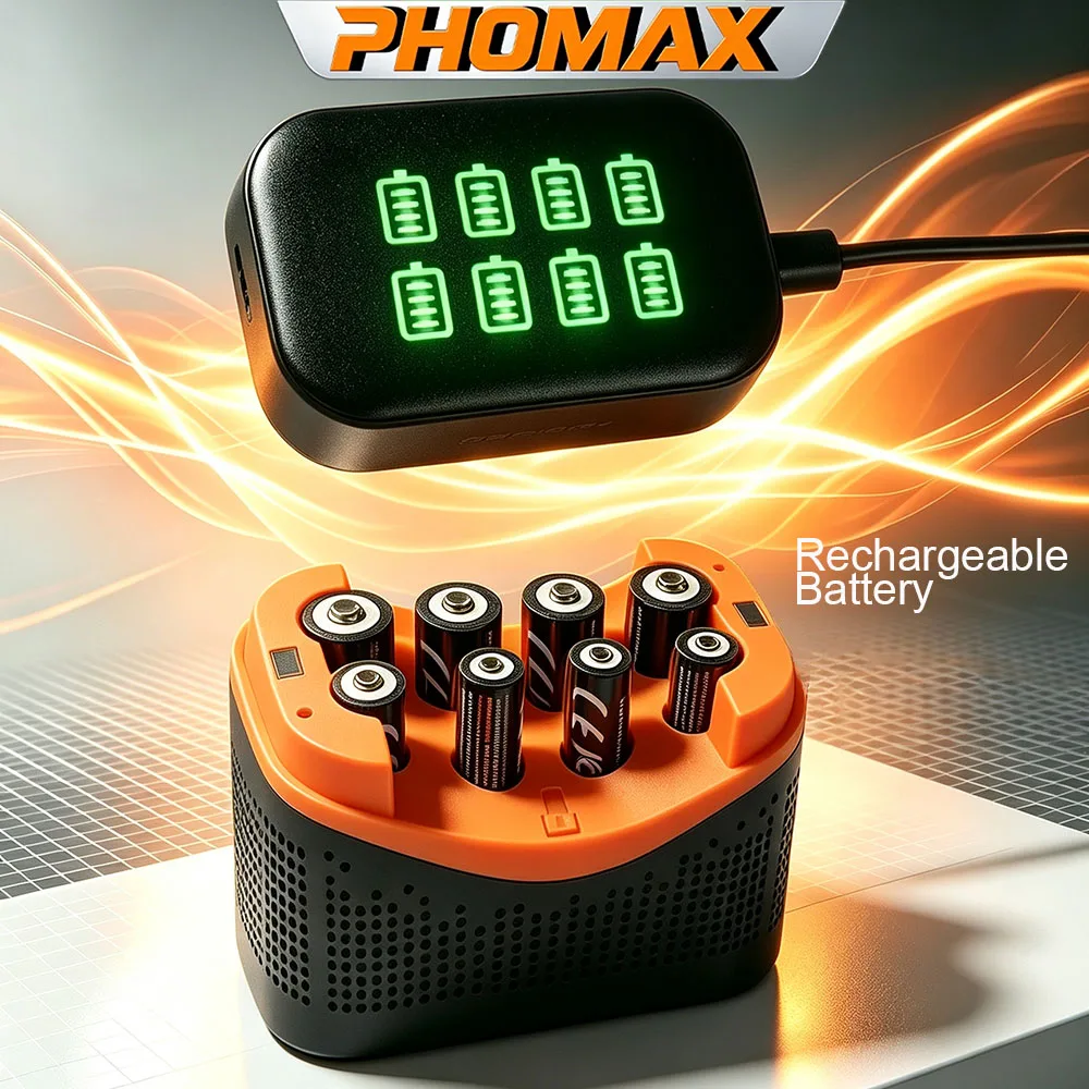 PHOMAX Rechargeable Battery & New Fast Charger Box Long-Lasting 1.5V AA 4200mWh/AAA1110mWh Lithium Bateries For Toy Daily Use
