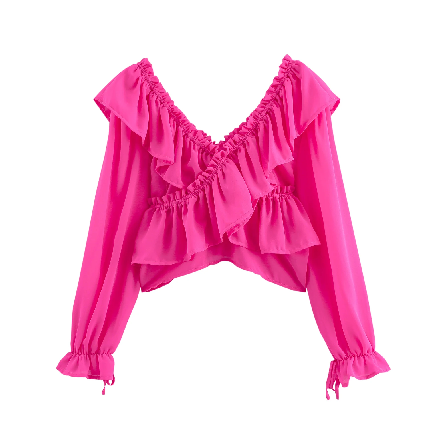 JNLEAOG Femmes Faionable Vêtements bidirectionnels Haut superposés à volants Automne Nouveau Sle Européen Sle Slim Fit Polyester Long Sve V-...