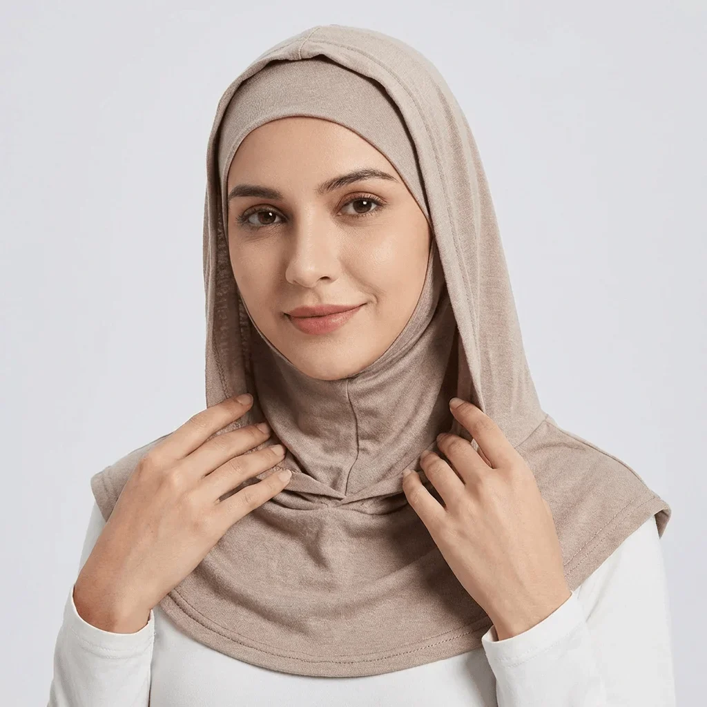 

1pc Ramadan Essential Muslim Elegant Headscarf, Comfortable Headwear, Simple and Stylish High-Quality Double-Layer Hooded Hijab