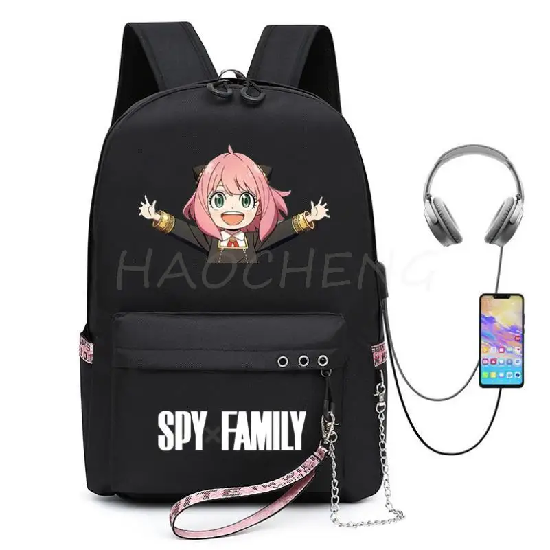 

Spy x Family Anya Forger Backpack Black Teens Boys Girls School Bags USB Charge Laptop Backpack Travel Mochilas Mujer