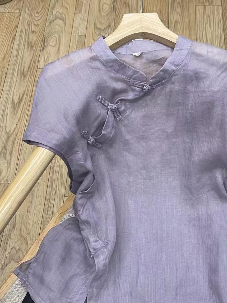 Chinese Sle Vintage Pure Color Flax irt Women Summer Asymmetrical Button up Slimming Top Commute Faion Loose Fit