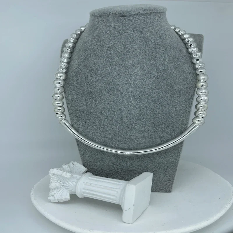 

Универсальное повседневное ожерелье из серебряной бусины в стиле OL, серебряное ожерелье-трубка, женские аксессуары, романтический подарок