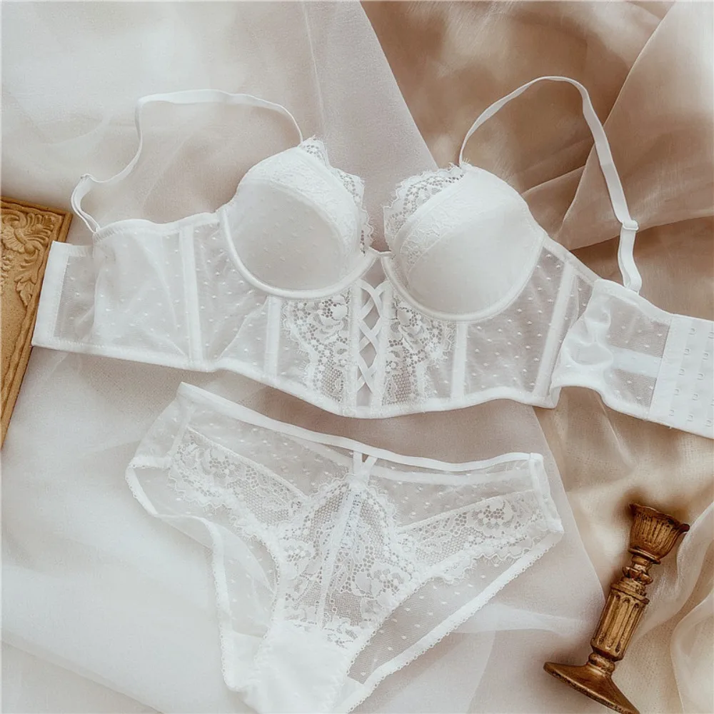 French Vintage Lace Ladies Bra Set Hot Sale Soft Underwire Thin Cup Bone Shaping Push Up Side Collect Armpit Fat Underwear Kit
