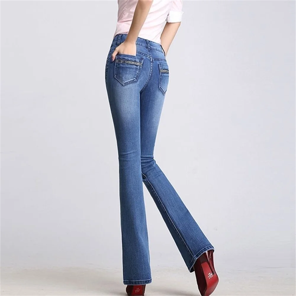 Flare Pants Jeans Women 2022 Spring Slim Wide Leg Ladies Denim Trousers Elastic High Waist Pantalon Jean Femme Woman Jeans