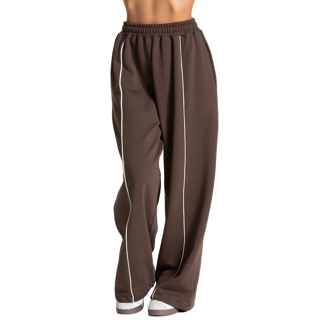 HerGym Contrastline Wide Leg Joggers Women Running Trouser Pure Cotton Mid Waist Casual Loose Sports Yoga Pants With Back Pocket