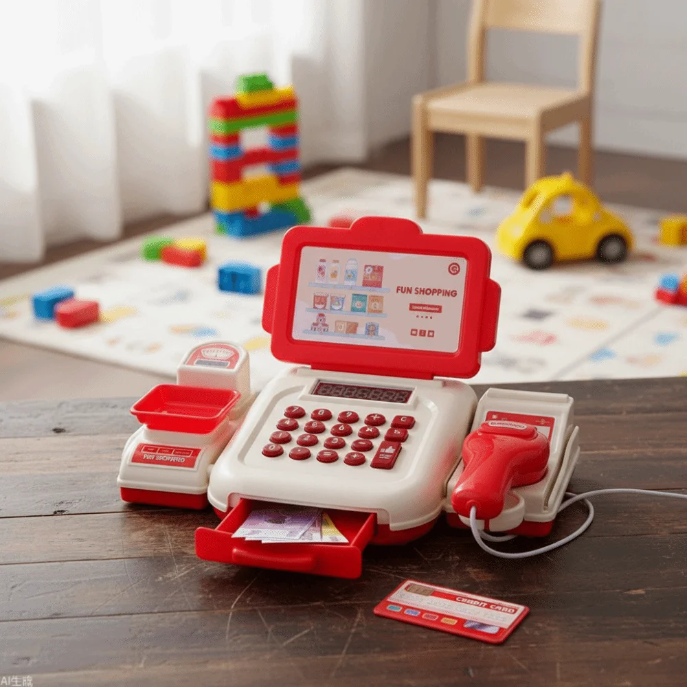 Puzzle Simulation Supermarket Cash Register Fun Gift Checkout Model Role Play Toys Multi-Function Simulation Cashier Model