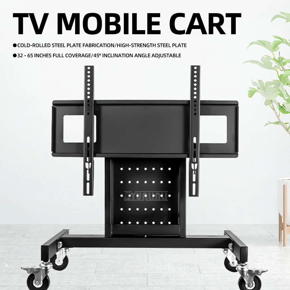 Supporto TV corto universale Carrello da pavimento da 32-65 pollici con gancio TV ad angolo di 45 gradi regolabile
