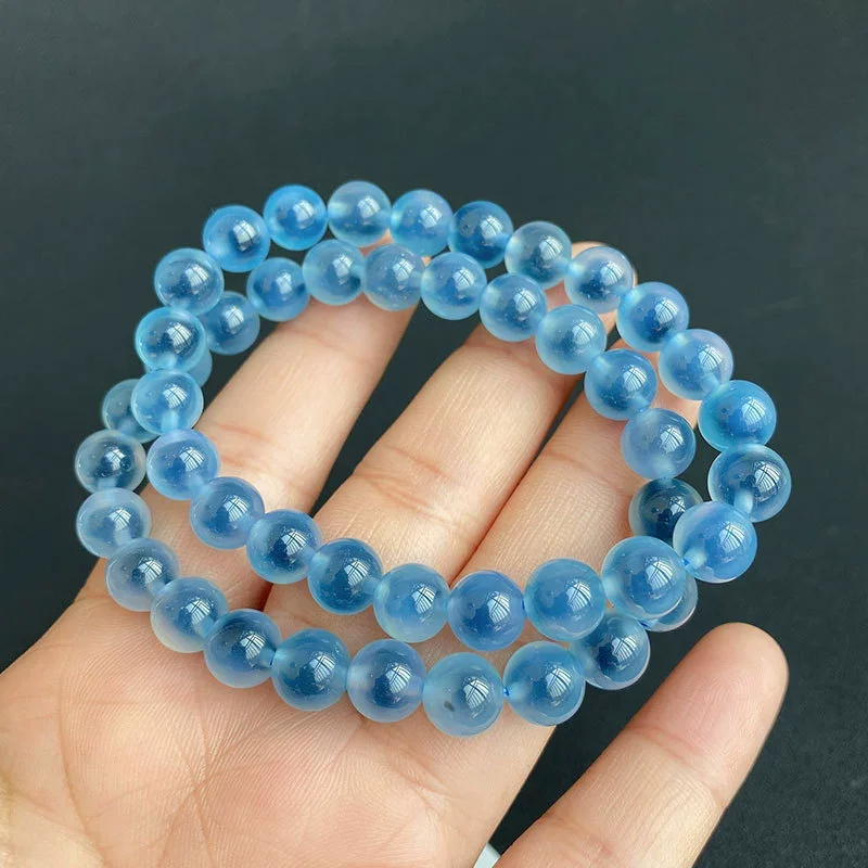 

Natural Blue Agate Bracelet Clear Round Beads Woman Men Candy Blue Agate Bracelet Fashion Stone Rare 8mm 10mm 12mm Crystal AAAAA