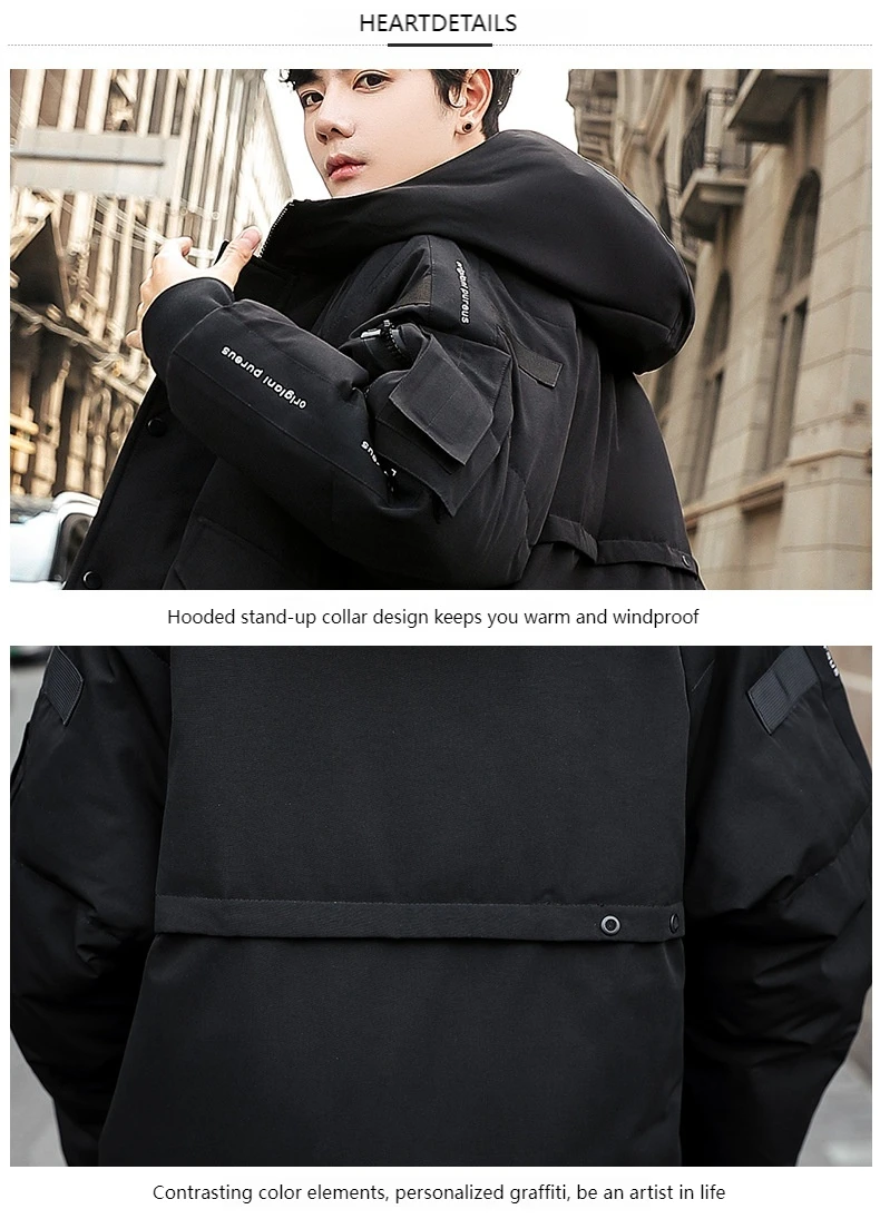 2024 Winter neuer modischer Kapuzenpullover, locker, verdickt, winddicht und kältebeständig, warme Daunenjacke, tägliche lässige Baumwolljacke – Detail 13