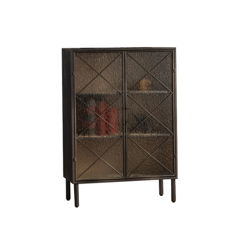 Water ripple glass combination locker antique black high-end household wall side cabinet hotel decorative tea cabinet