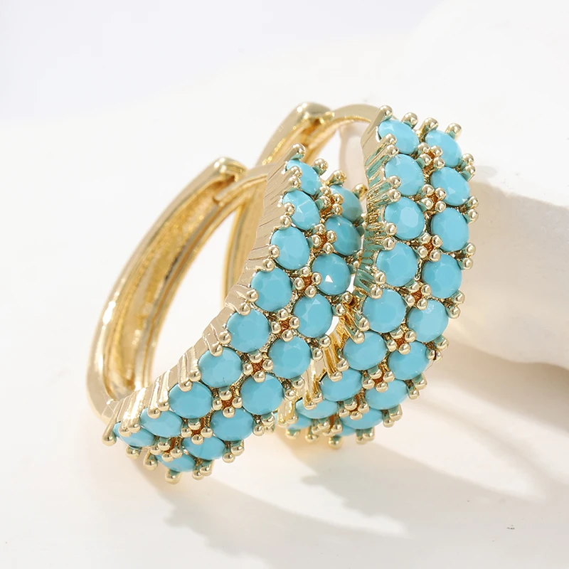 Vintage Design Turquoise Golden Plated Hoop Earrings for Women Gorgeous Fashion Banquet Party Earrings Jewelry Accessories Gifts