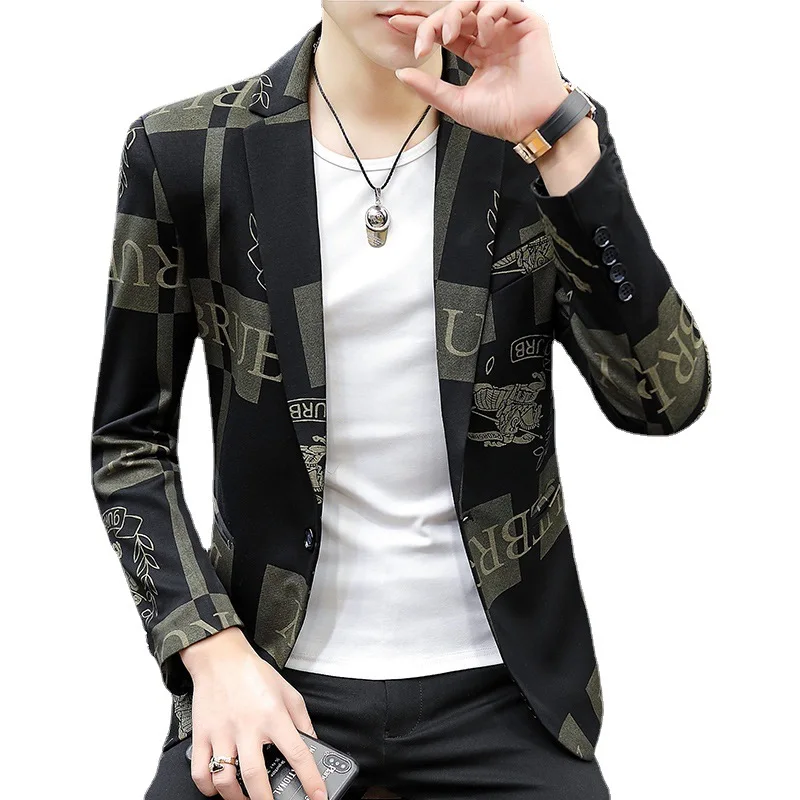 2023 5XL Nova Marca Roupas Masculinas Moda Terno Festa Casaco Casual Slim Fit Jaquetas Botões Terno Carta Impressão Pintura Blazers Masculino