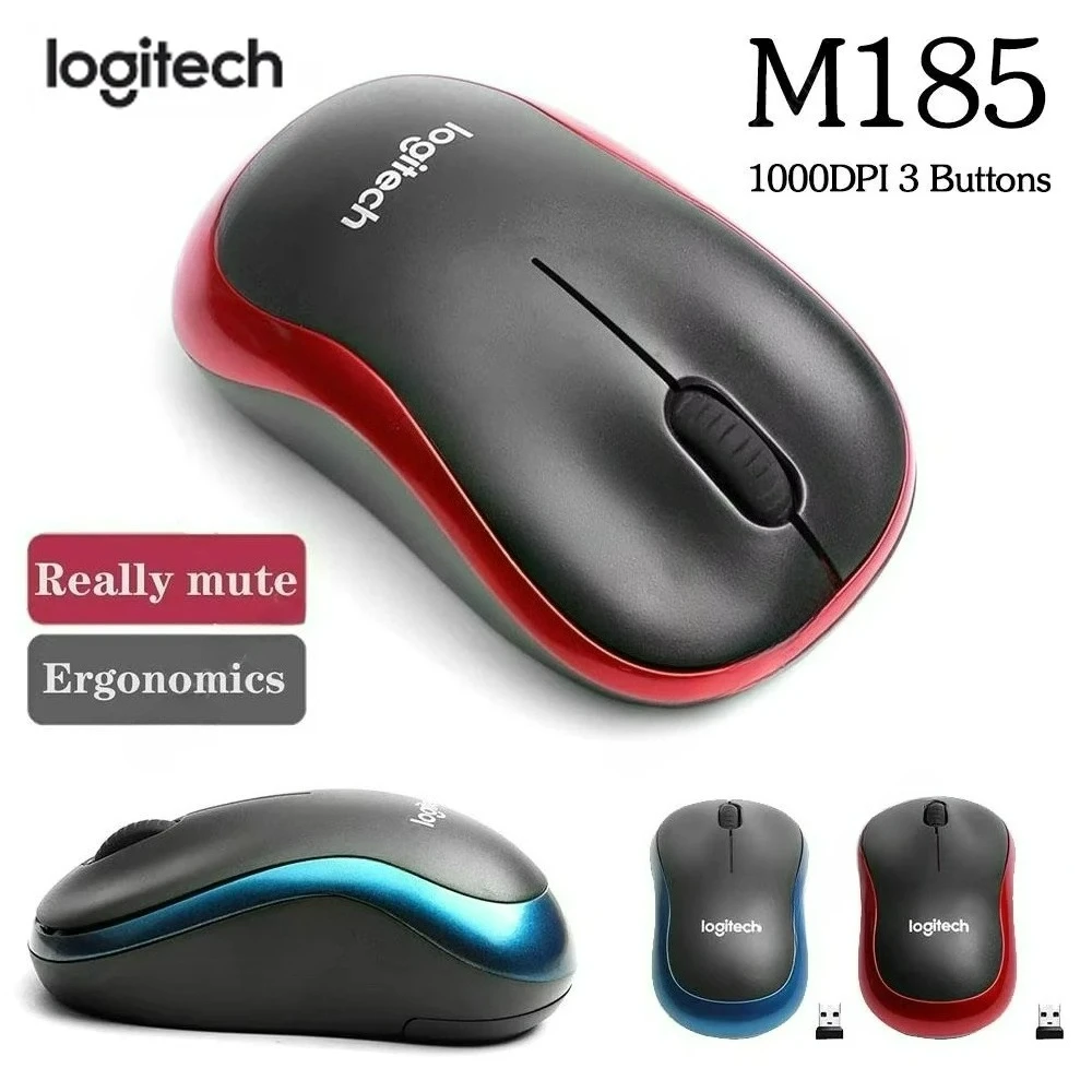 

Беспроводная USB-мышь Logitech M185 2,4 ГГц, 1000 точек на дюйм, 3 кнопки, бесшумная игровая оптическая навигационная мышь для ПК/ноутбука, мышь для геймеров