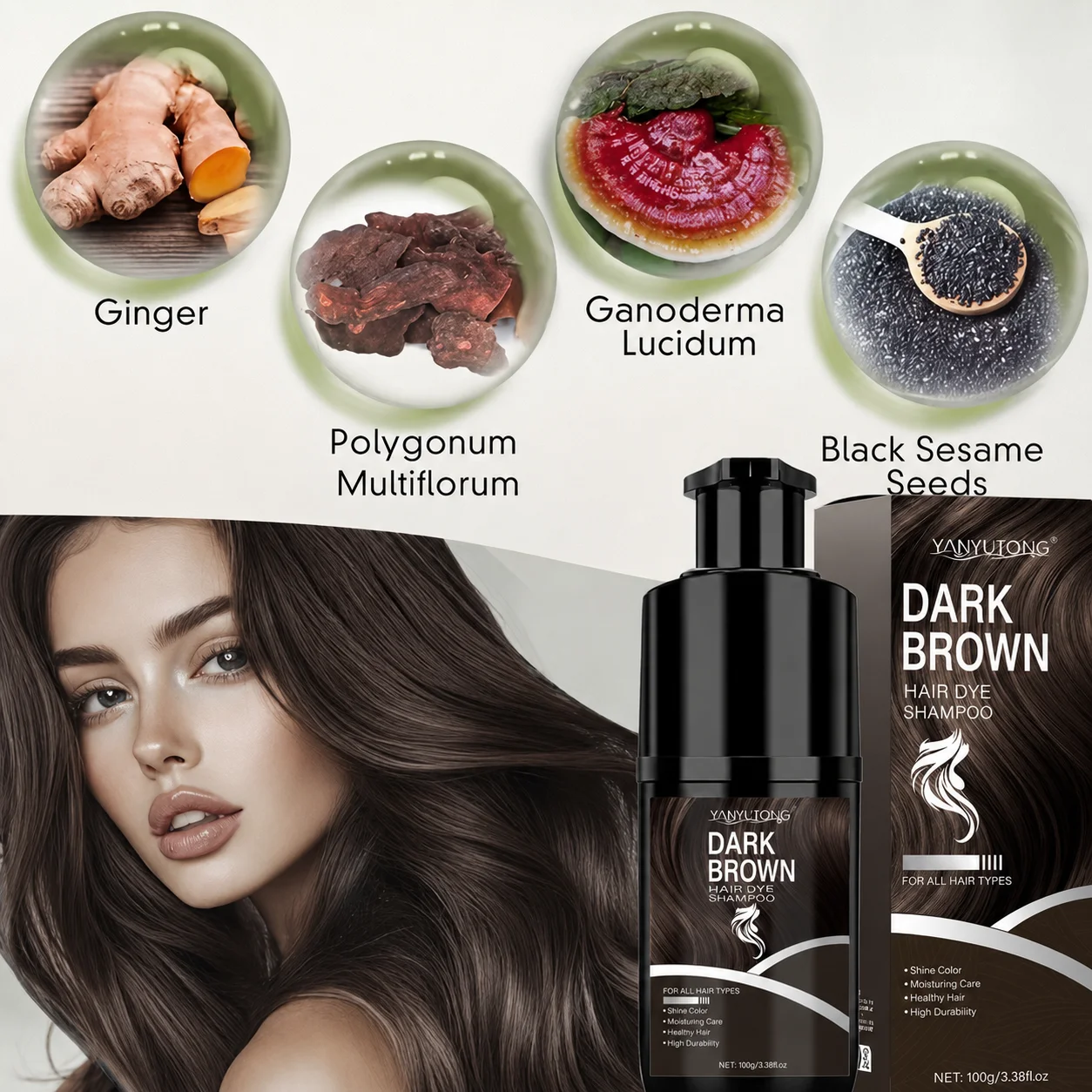 Natürliches Haarfärbeshampoo, Pflanzenpigmente, langanhaltend, sanft und hautfreundlich, semi-permanentes Färbeset, sofortige Abdeckung von grauem Haar. – Detail 6