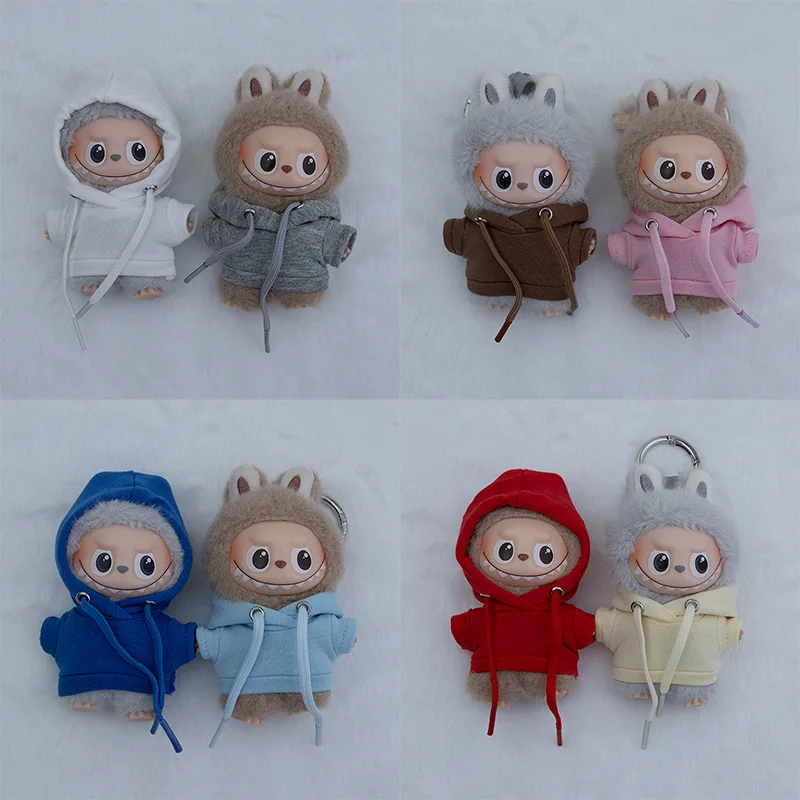 Doll Clothes For 4th Generation 10cm Mini Labubu 4.0 Solid-Color Casual Outfit Set With Hooded Sweatshirt