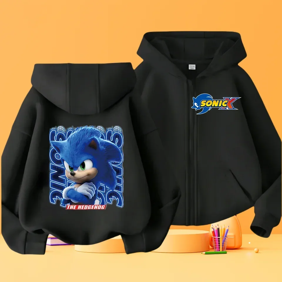 Autumn and winter Sonic the Hedgehog Cartoon Anime Printing Boys and Girls Zipper Hoodies Parent child clothing zipper hoodie