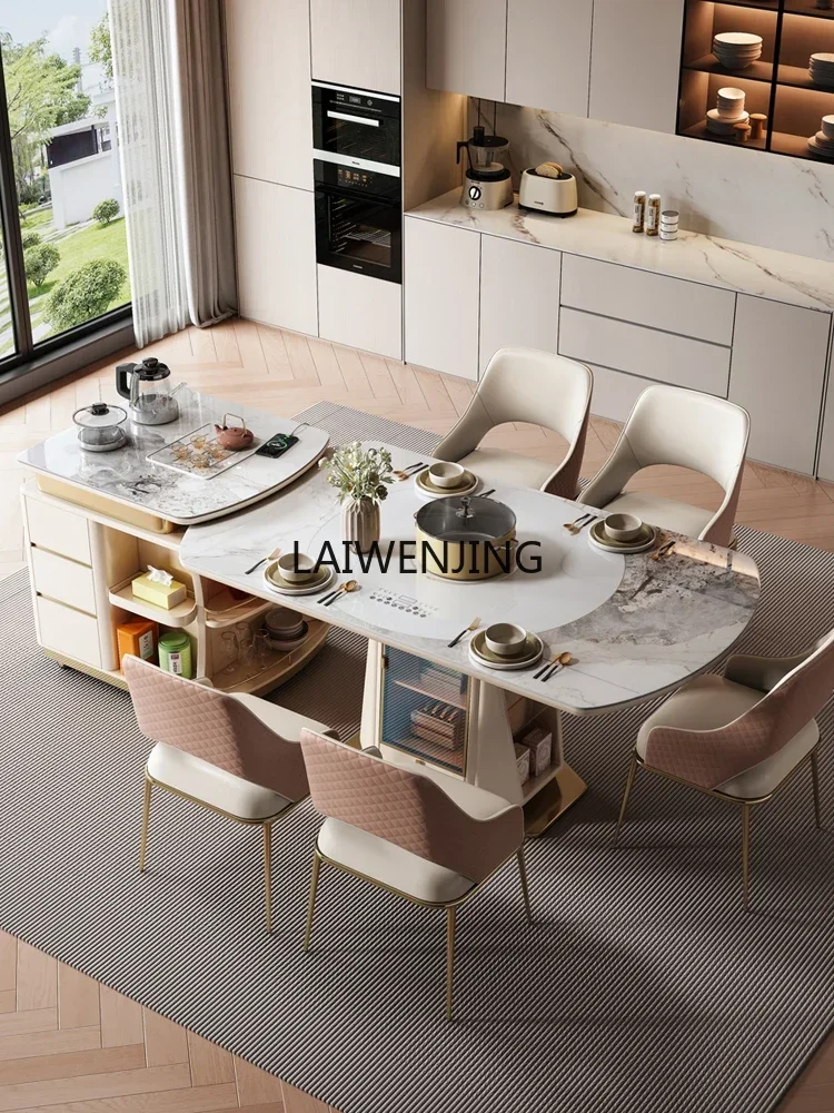 

Rock slab island dining table integrated folding square and round dual-purpose marble multi-functional dining table