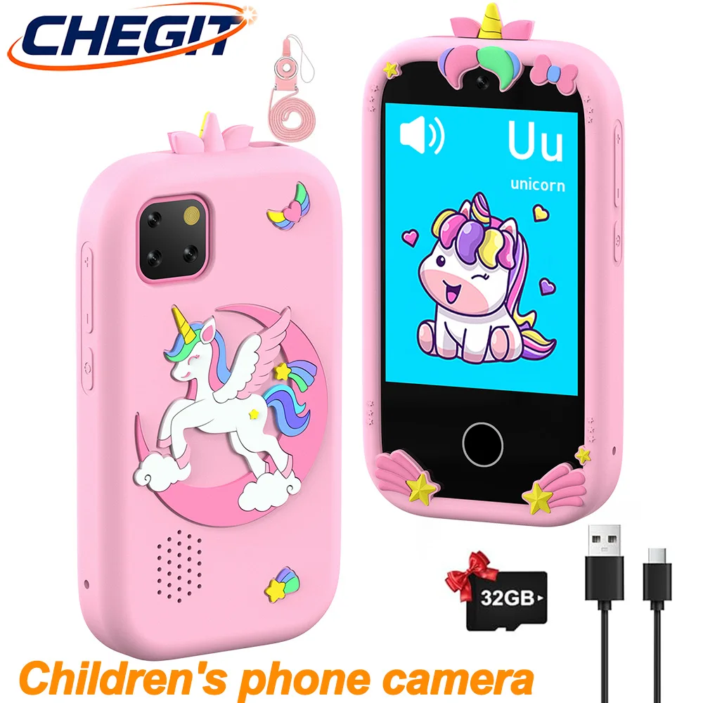 子供用スマートフォンカメラおもちゃ 32GBカード 2.8インチタッチビデオ録画音楽プレーヤーゲームベビーフォン子供用誕生日プレゼント