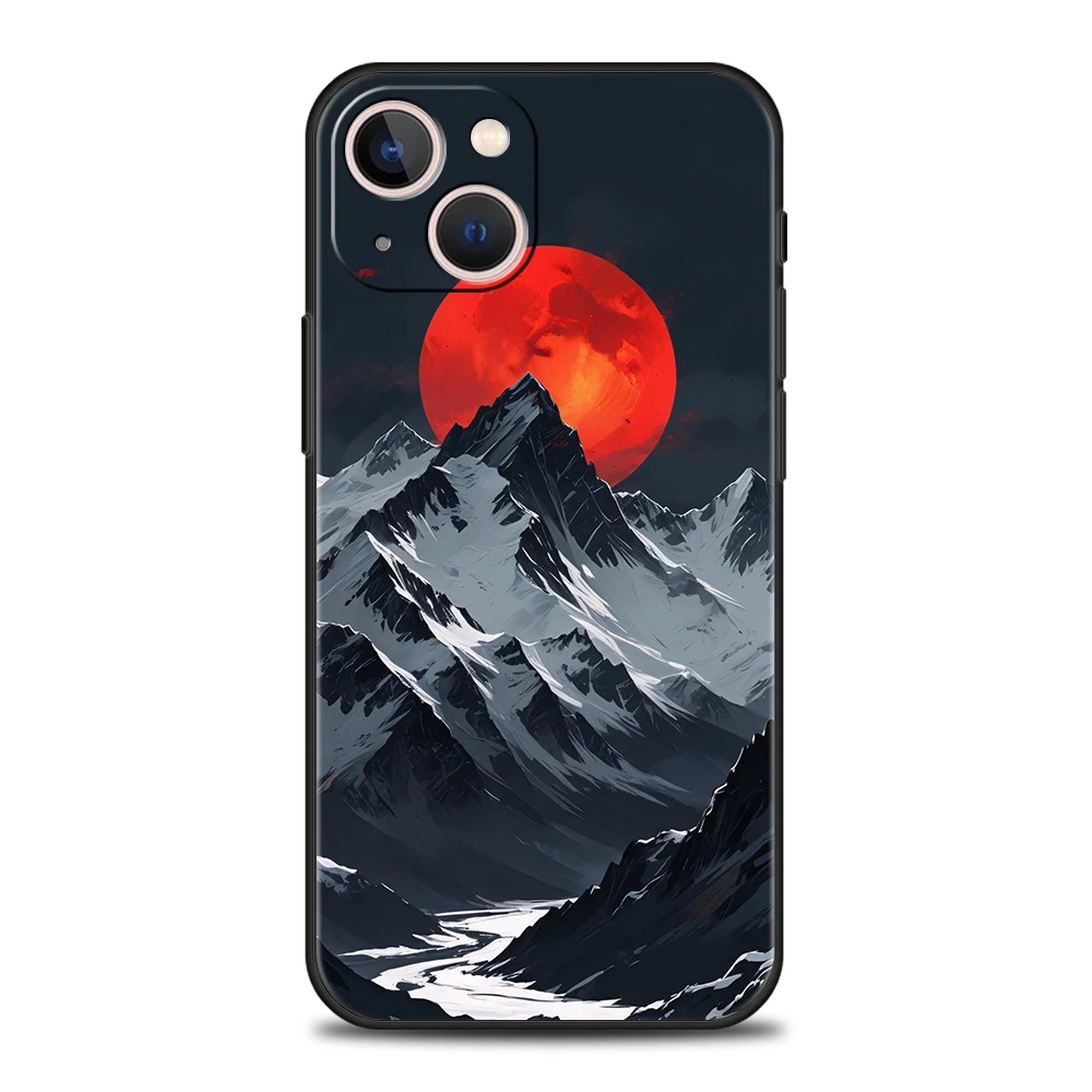 Black Mountain Peak Pattern Phone Case Cover for iPhone 17 16 15 14 13 12 Pro Max 17 Air 11 Pro Max Shockproof Soft TPU Shell