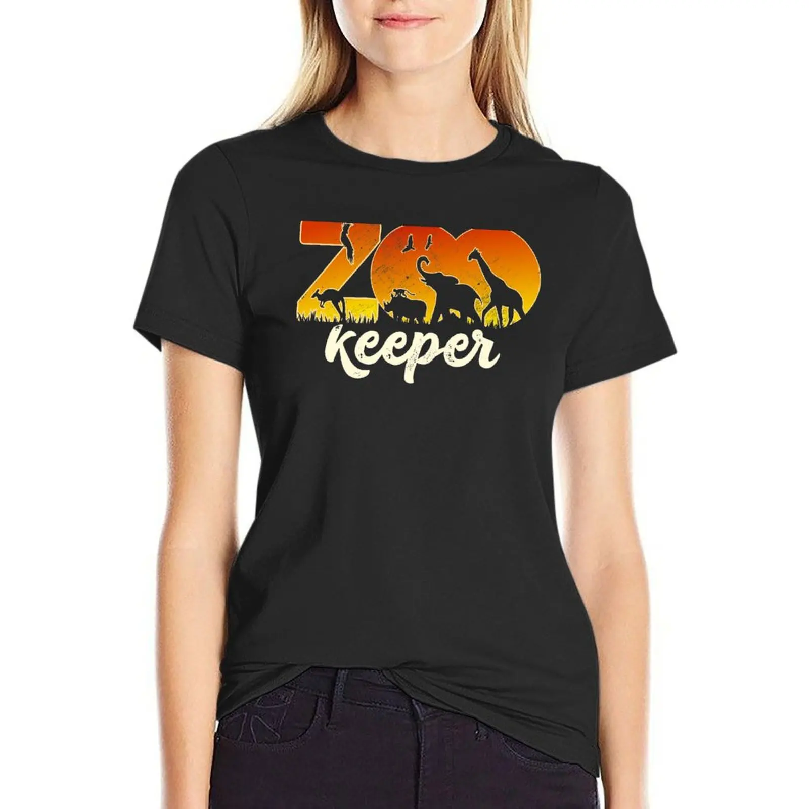 Zookeeper African Safari Guide Wild Animals Silhouettes Africa Sunrise Vintage T-Shirt female t shirt for Women