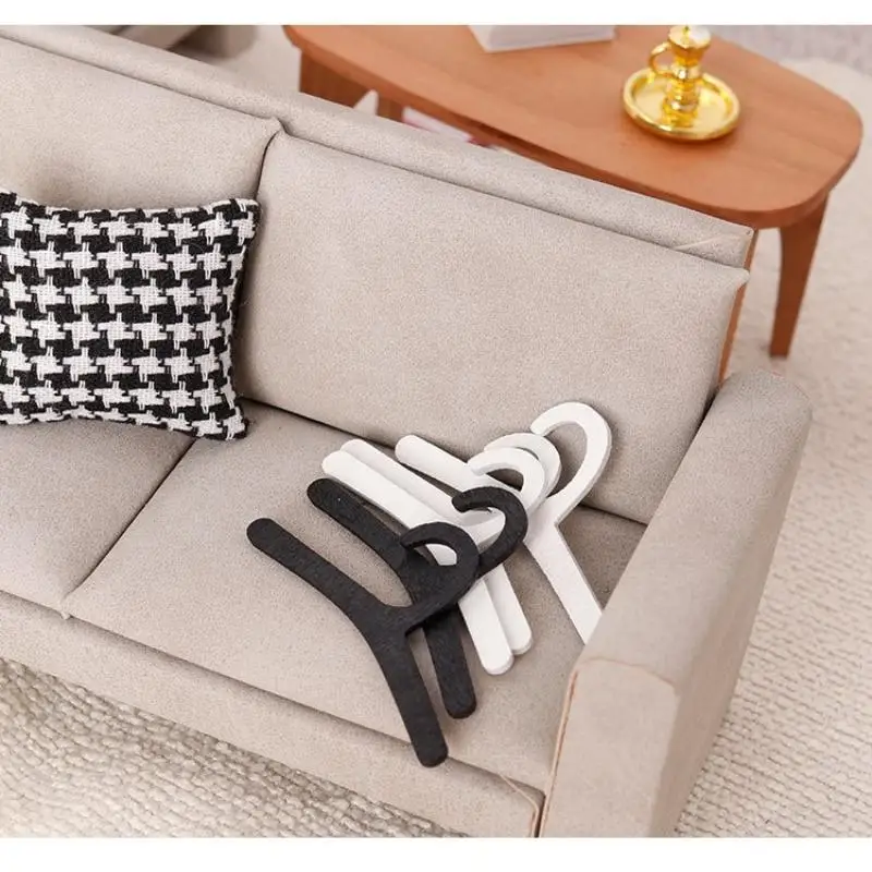 10Pcs Dollhouse 1/12 Furniture Toy Wooden White/Black Doll Clothes Rack Cosplay Mini Cloth Organizer Gift Miniature Model