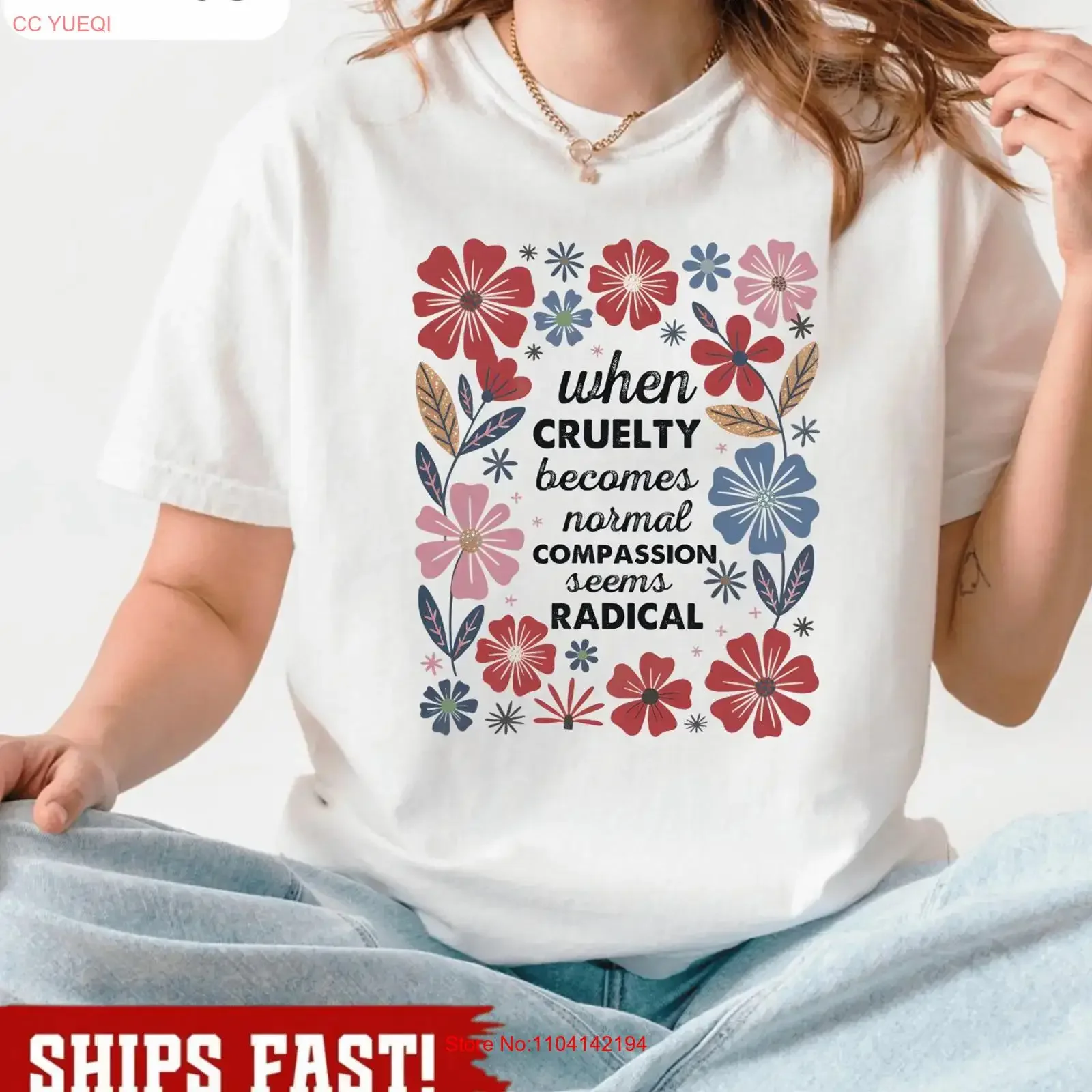 T-shirt « Radicalized by basic decency » : La compassion n'est pas une radicalité, protestation politique, style vintage, délavé, pour un usage quotidien, doux