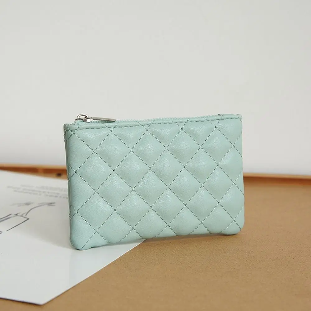 Fashion Square Rhombic Lattice Coin Purse Solid Color PU Leather Handbag Wallet Zipper Purse Credit Card Holder Women