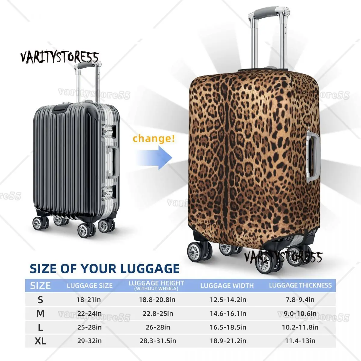 Custom Leopard Print Travel Luggage Cover Elastic Animal Skin Suitcase Cover Protector Fit 18-32 Inch