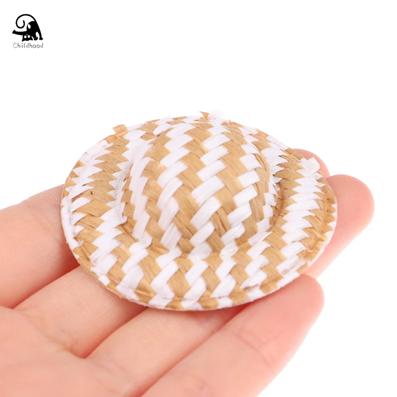 10Pcs Miniature Straw Hat Mini Doll Doll House Ornament Hand Weaved Dollhouse Accessories 5cm