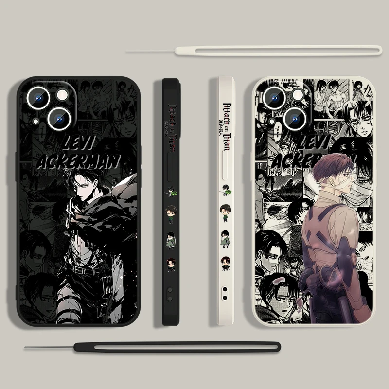 Attack On Titan Levi Ackerman custodia per telefono per Apple iPhone 15 14 13 12 11 Pro Max Plus 8 7 SE Liquid Left Rope Capa Cover