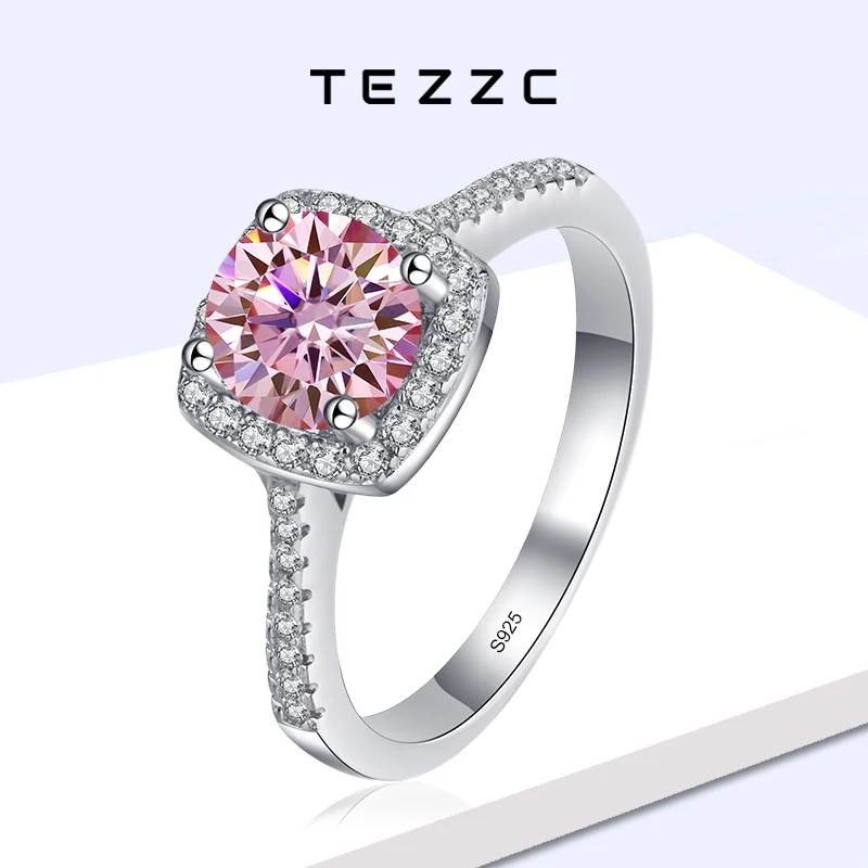 

Tezzc 1ct D Color Moissanite 925 Sterling Silver Ring For Women Square Lab Brilliant Diamond Band Wedding Jewelry With Certified