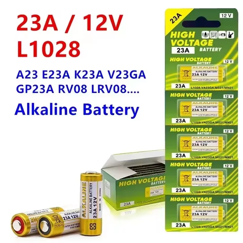 

10 шт., 12 В, 23 А, щелочная батарея A2323GA A23S E23A EL12 MN21 MS21 V23GA L1028 GP23A LRV08 для сухой элемент дверного звонка с дистанционным управлением