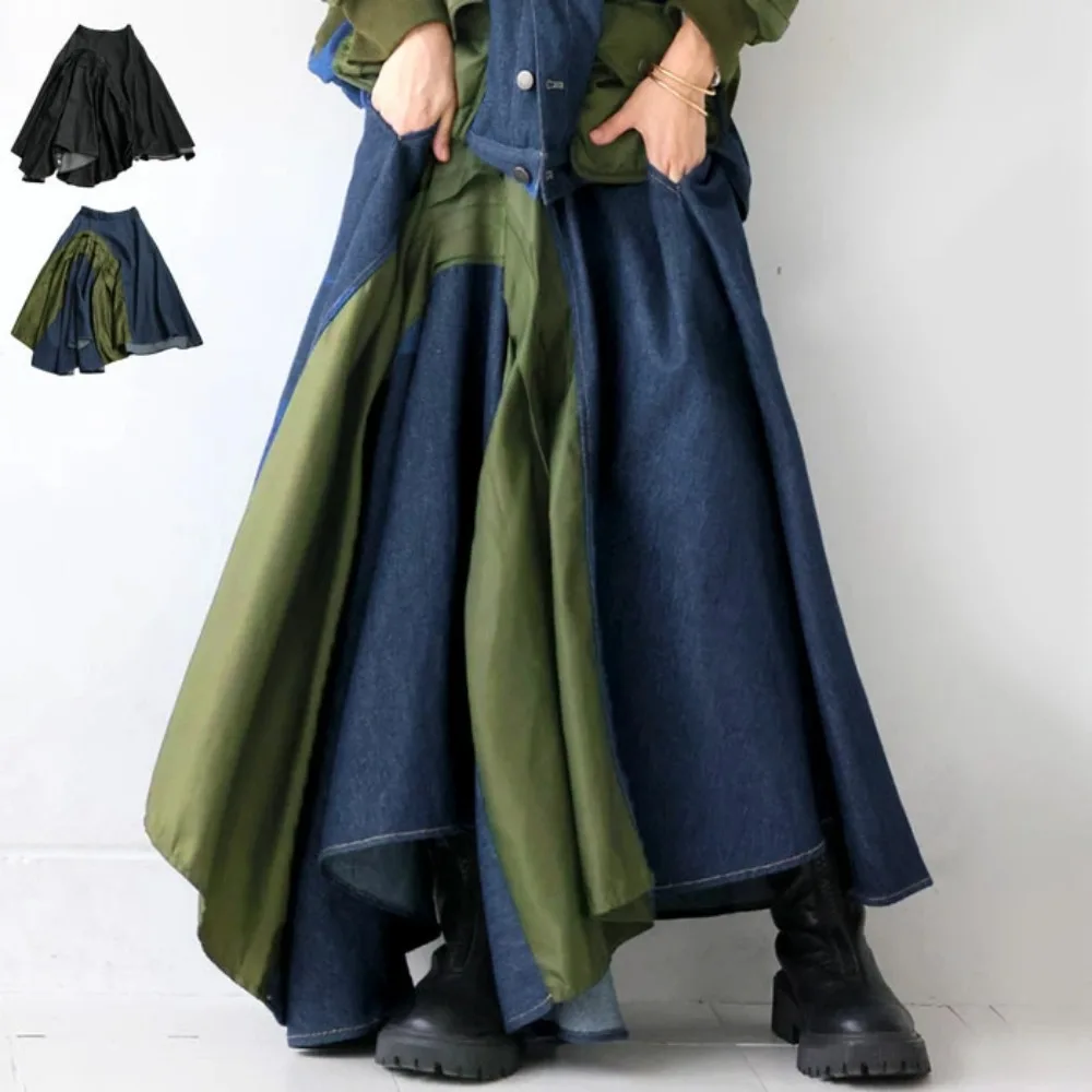 Nowa Moda Unikalna Sukienka Maxi w Stylu Streetwear z Blokami Kolorów i Panelami Denimowymi dla Kobiet, Idealna na Wiosnę, Lato i Jesień