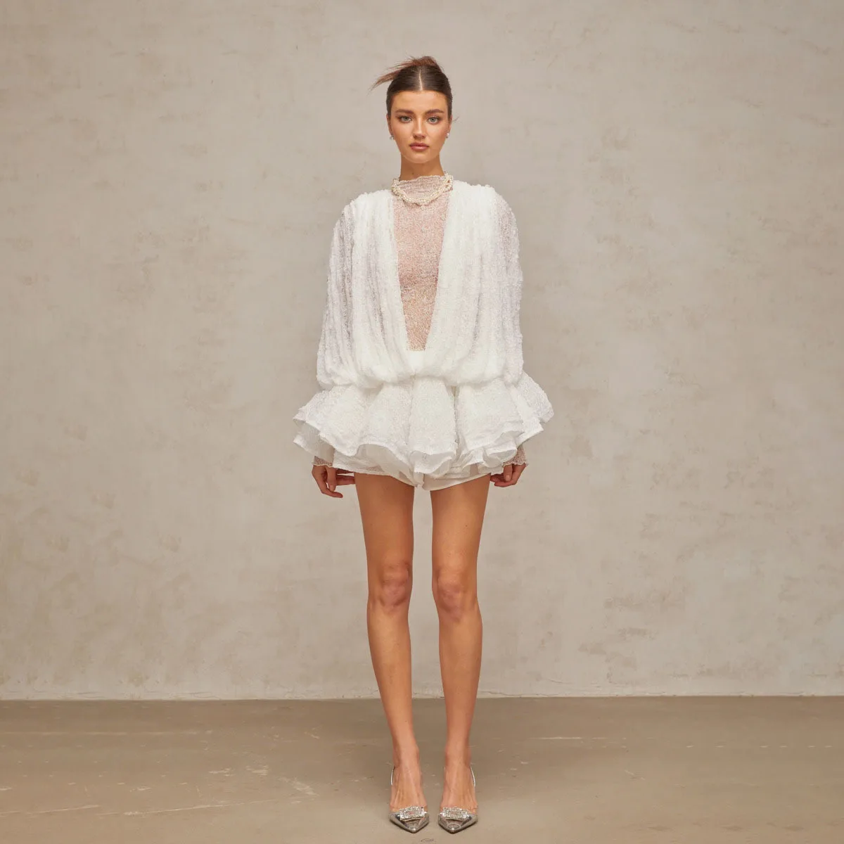 فستان KWTX 2026 جديد أنيق ومثير للربيع والصيف وخصر مكشكش شبكي للحفلات والمكتب ملابس الشارع الفاخرة