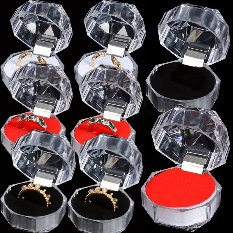 1-10PCS  Clear Acrylic Crystal Ring Boxes Storage Display Box Storage Organizer Case Clear Package Box for Jewelry Packaging