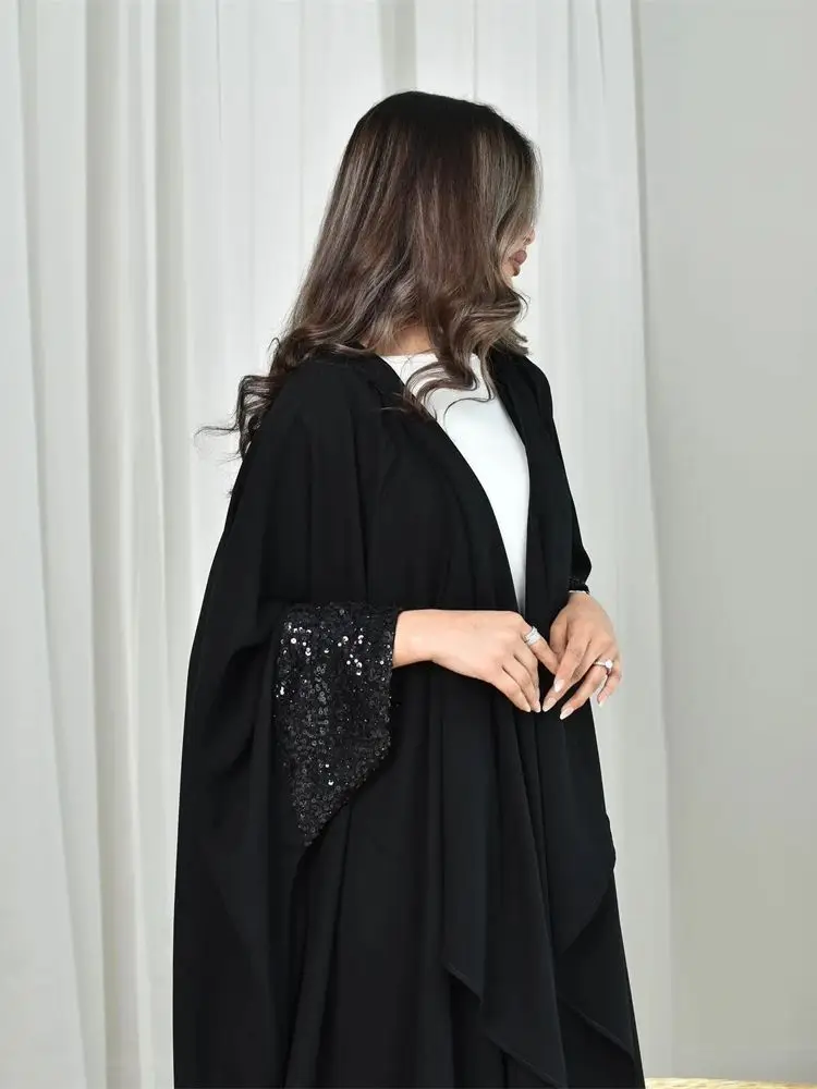 Ramadan Eid สีดํากิโมโน Abaya ดูไบหรูหราอาหรับมุสลิมอิสลาม Kaftan Abayas สําหรับผู้หญิง Kebaya Caftan Robe Femme Musulmane