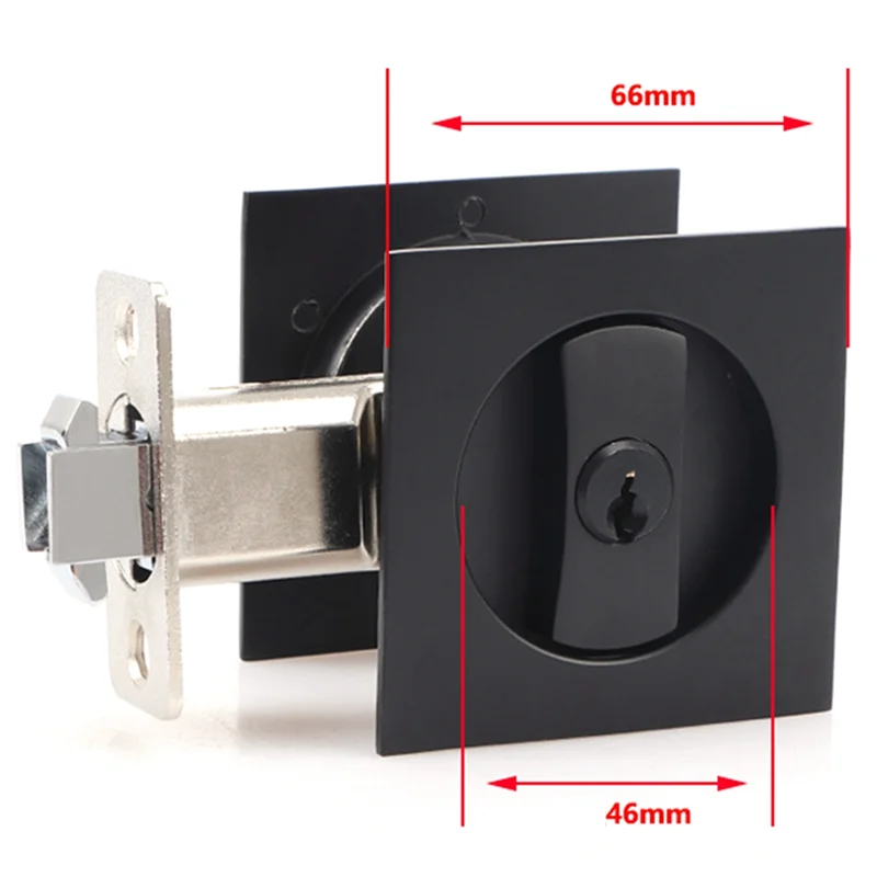 포켓 문짝 잠금 장치, 블랙 문짝 하드웨어 도난 방지 잠금 장치, 현대 개인 정보 보호 사각 문짝 잠금 장치, 열쇠 포함 슬라이딩 문짝 잠금 장치