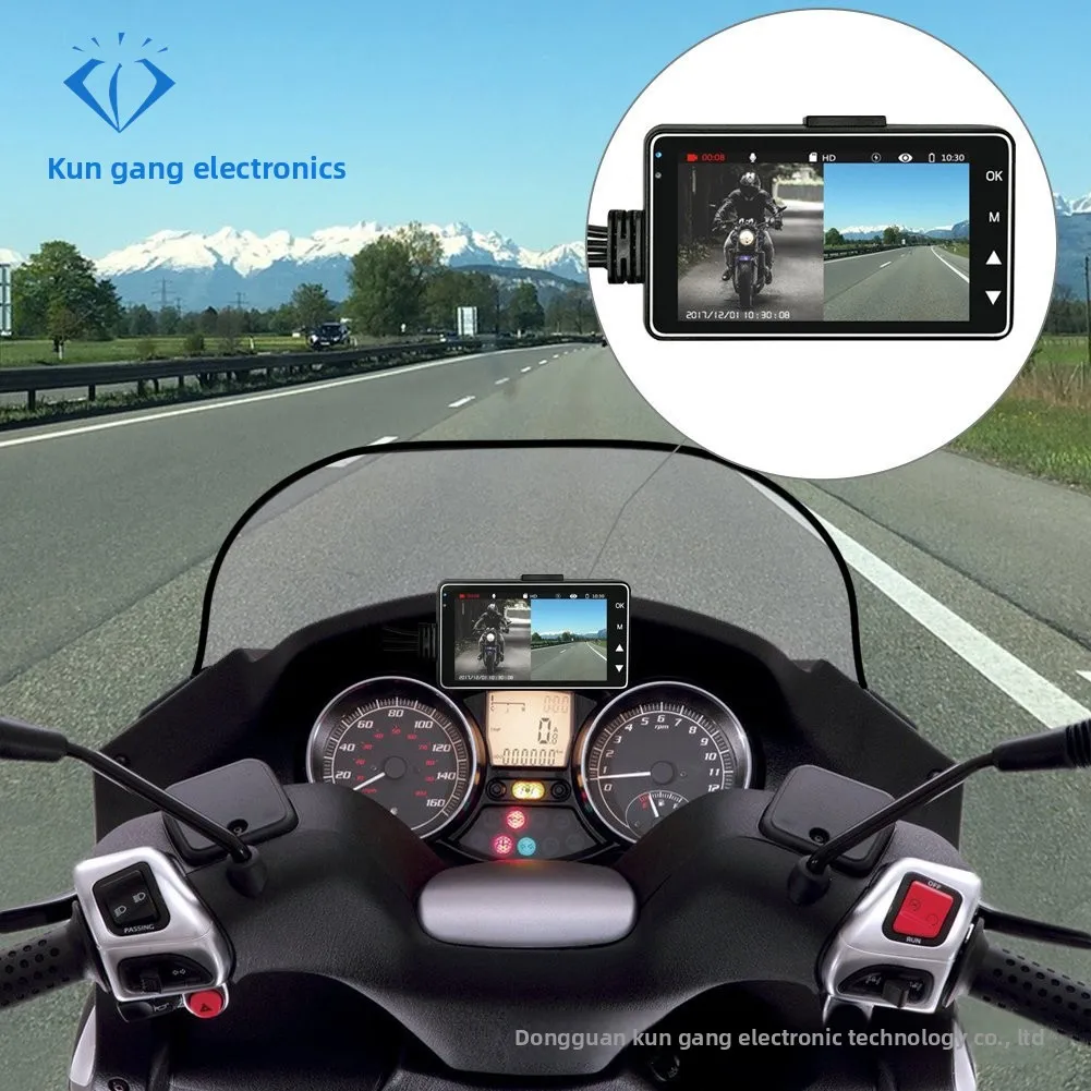 3 Inch Motorcycle Dash Cam Dual Lens Front Rear Video Recorder, Moto Electric Scooter DVR Riding Camera