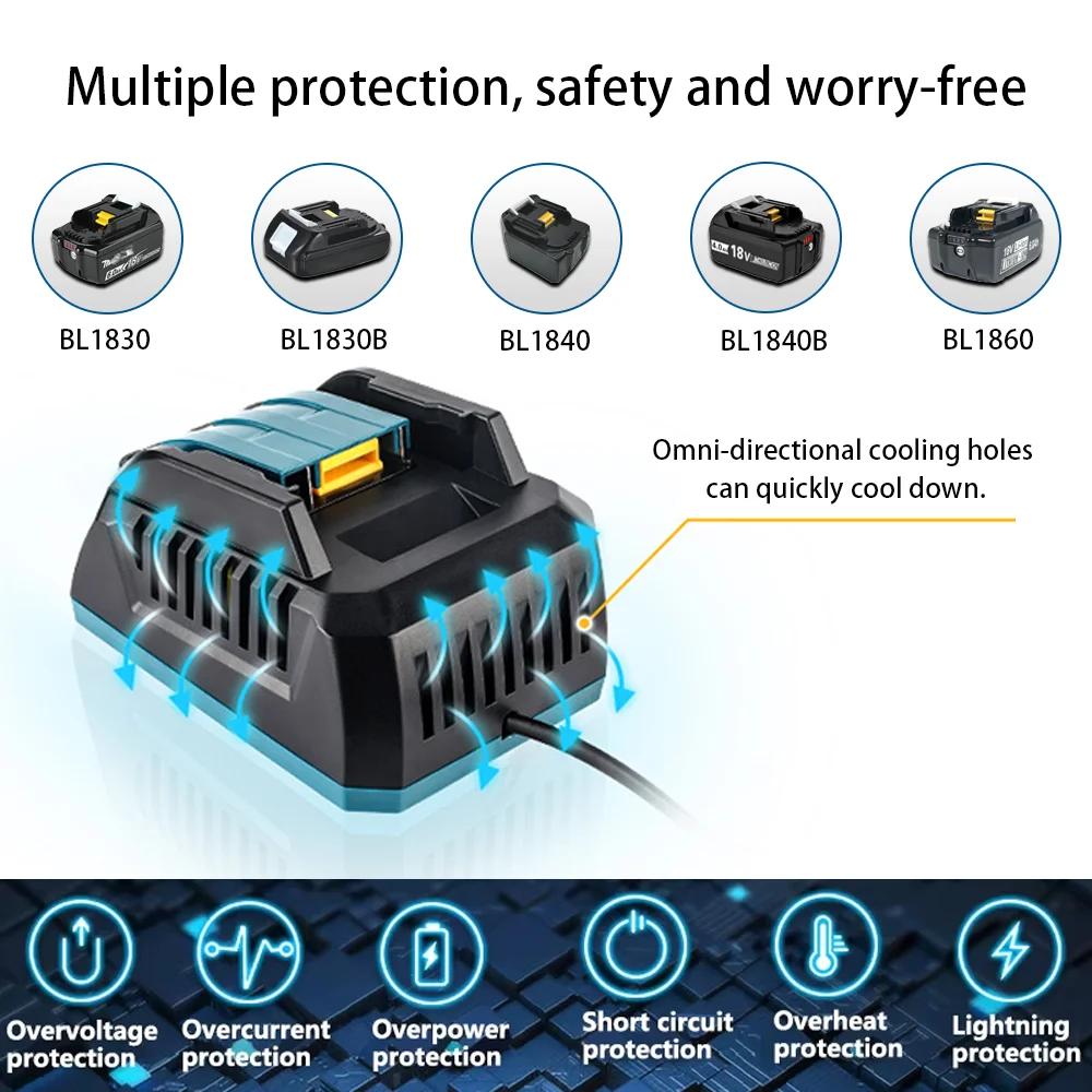 

DC18RC For Makita Battery Charger, Fast Charger For Makita 14V-18V Battery Charger Compatible With BL1830 BL183B BL1840 BL1840B