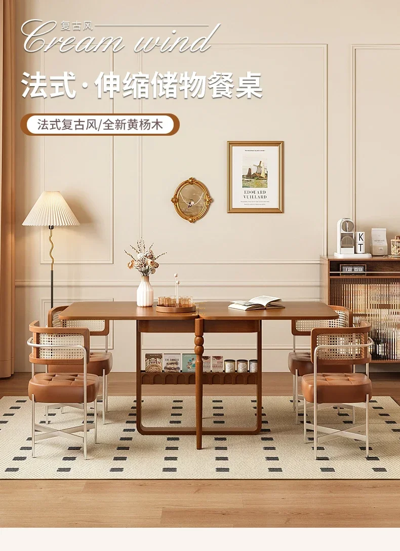 

Folding dining table French retro storage dining table and chair combination